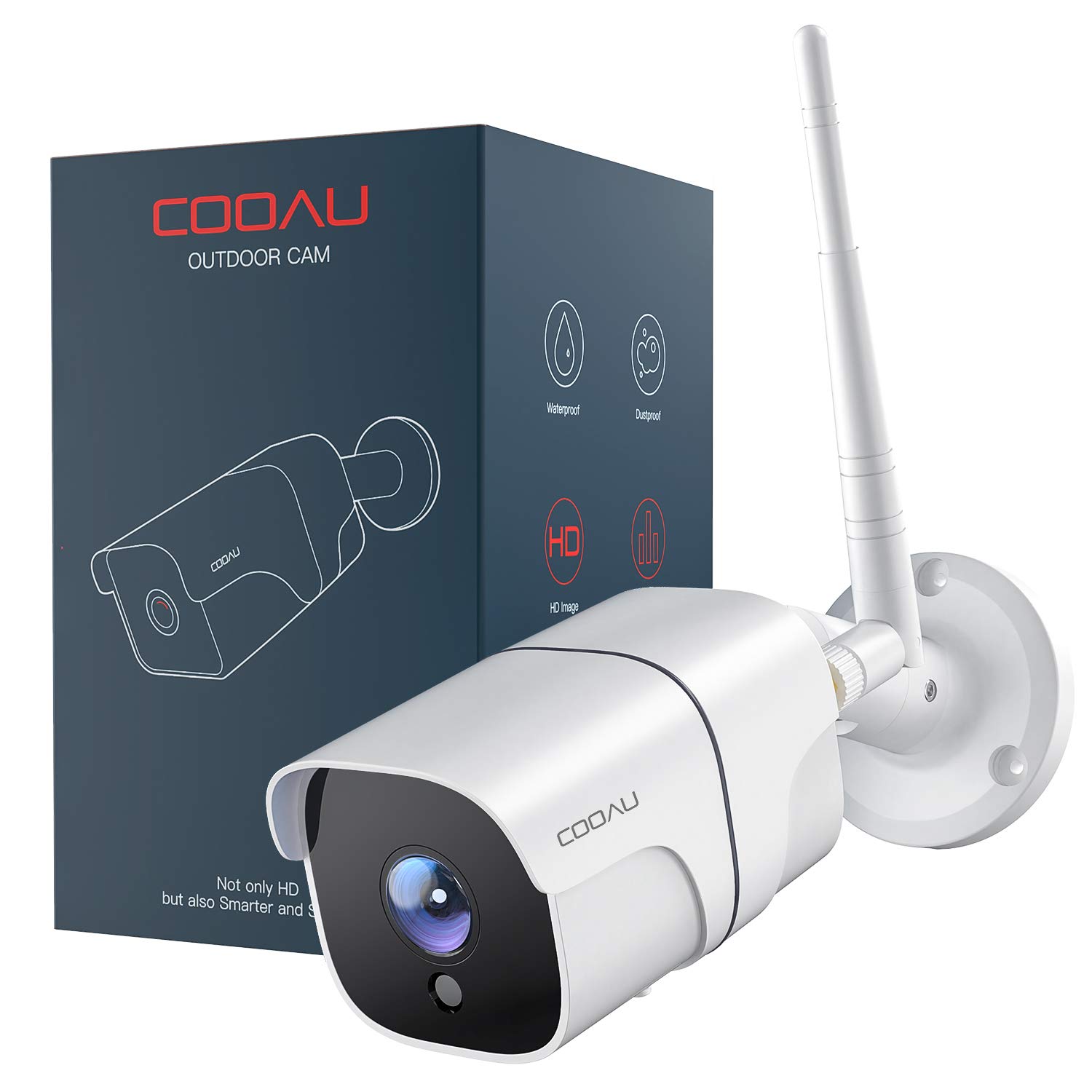 COOAU Security Camera Outdoor, 1080P Wi-Fi Home CCTV Cameras with Night Vision, Motion Detection, Activity Alert, 2-Way Audio, IP66 Waterproof, Compatible with PC, IOS, Android, Alexa (Plastic)