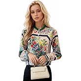 MAAYKOM Women's Printed Flowers Commercial Long Sleeved Casual Loose Lapel Button Down Shirt Blouse Tops.