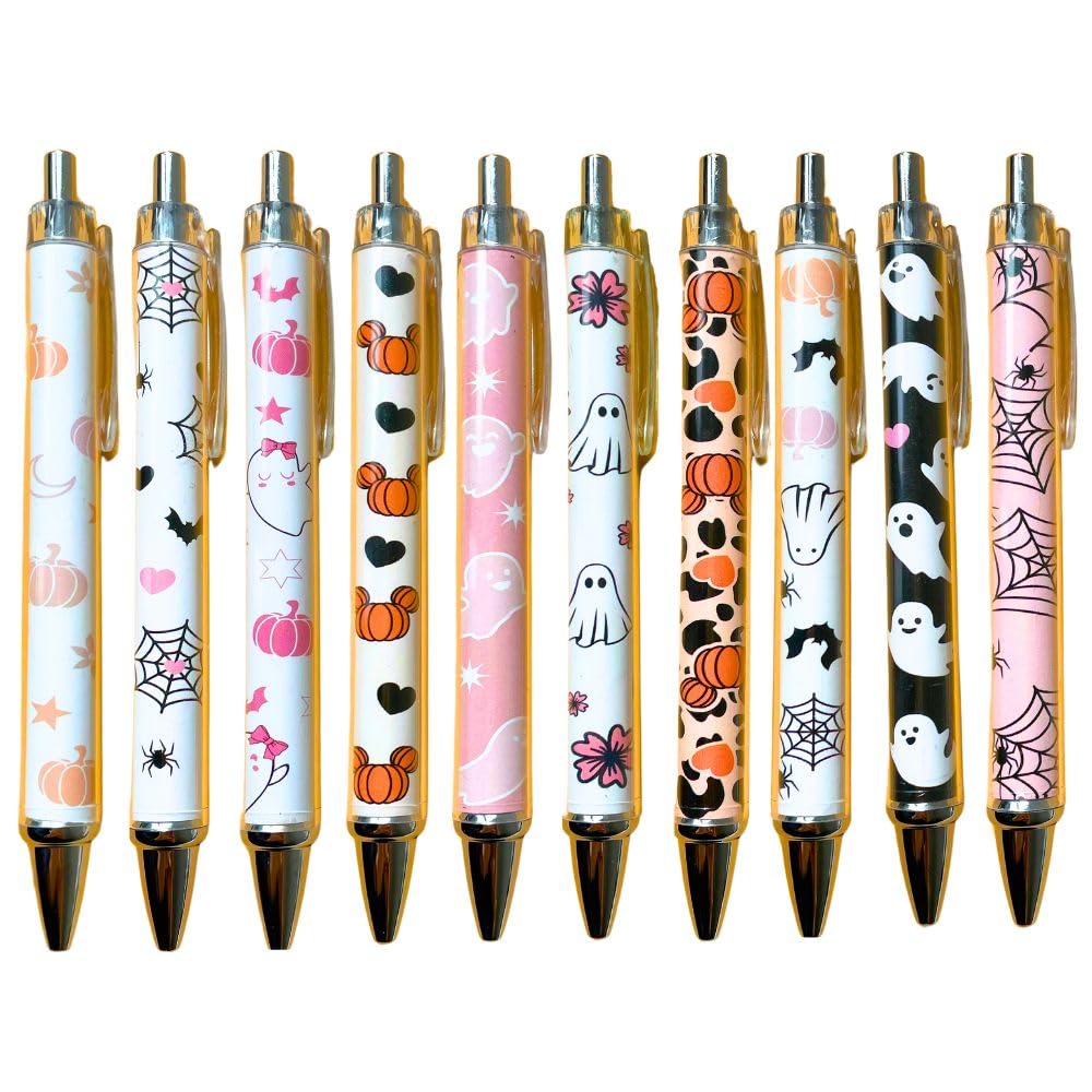 Photo 1 of 10 PC Halloween Pens Bulk Cute Fun Spooky Gel Pen for Adults Kids Pink Orange Black Ghost Pumpkin Cartoon Holiday Work Home Office School Supplies Party Favors Gifts Clearance Goodie Bag Giveaways