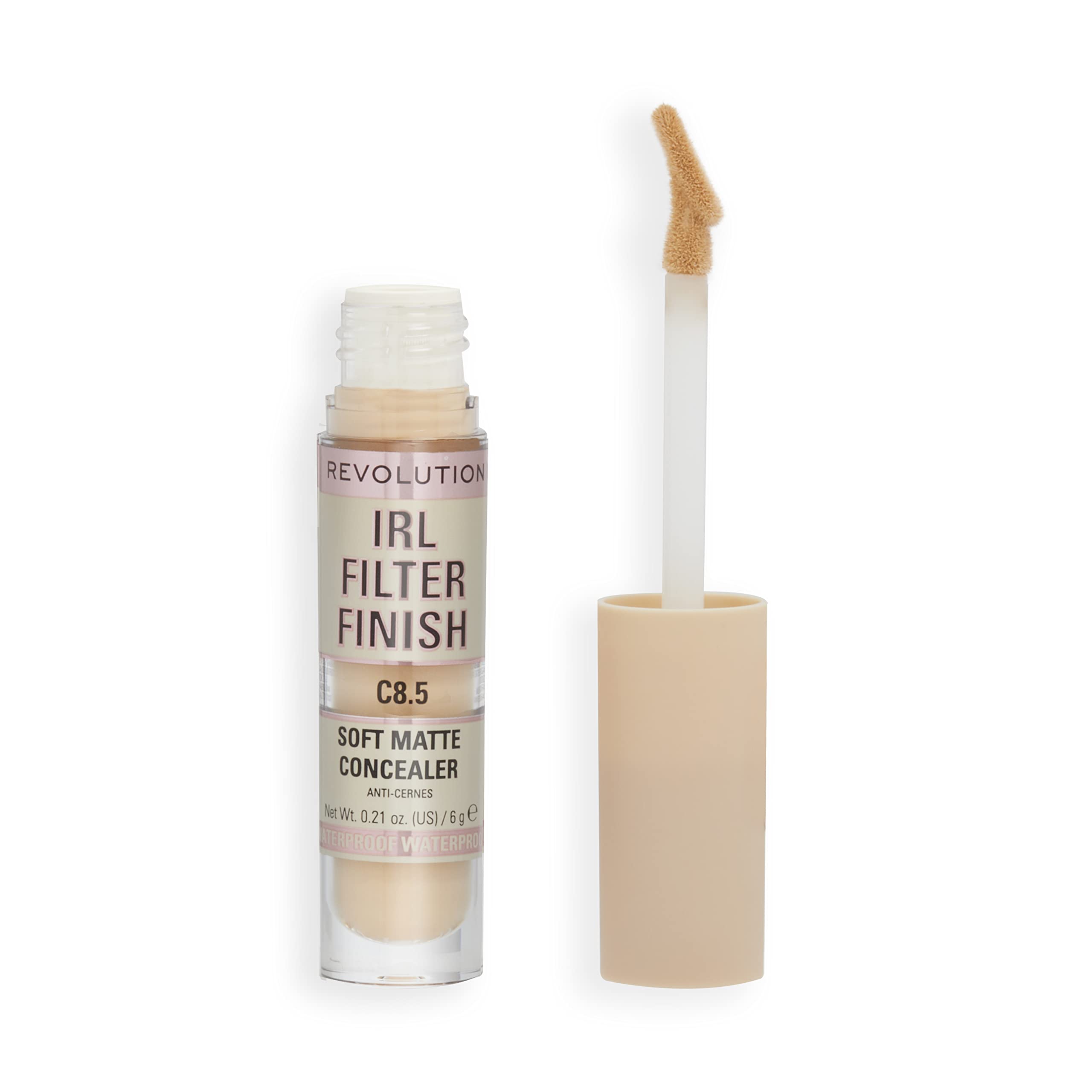 Makeup Revolution IRL Filter Finish Concealer, Medium to Full Coverage, Matte Finish, C8.5, Medium Skin Tones, 6g