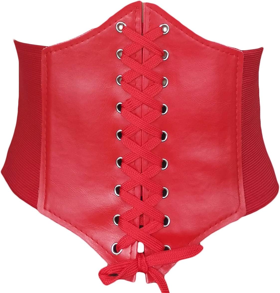 HOEREV Women Girls Elastic Wide Band Elastic Tied Waspie Corset Waist Belt Bustiers Halloween Corsets Size XS-XXXL at  Women’s Clothing store