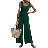 LUXVEER Women's Smocked Jumpsuits Casual Loose Sleeveless Wide Leg Long Pant Rompers Dressy One Piece Beach Vacation Outfits