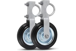 JIAHOO 6" Gate Helper Wheels for Metal Swing Gate with 1-5/8" Thru 2" Gate Frames, Heavy Duty Gate Caster Wheel Support Wheel for Chain Link Fence Swing Gate, Prevent Gate from Dragging, 1 SET/2PCS