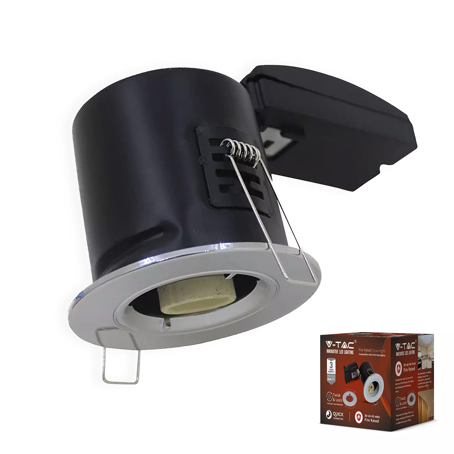 V-TAC Vt-703 Gu10 Firerated Downlight with Twist and Lock Thick Body-Chrome