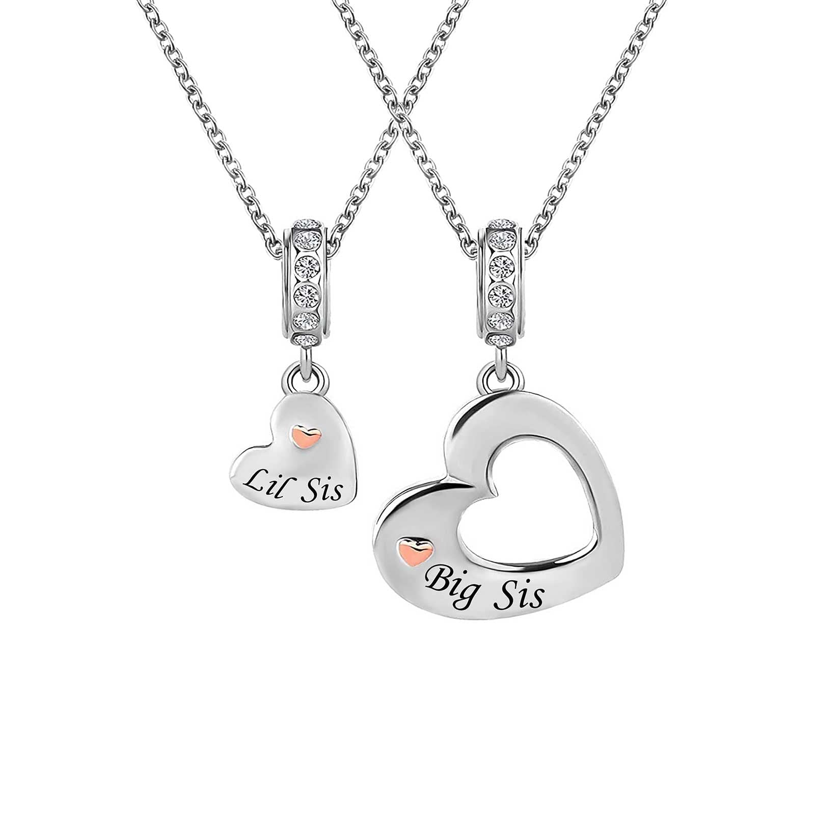 KunBead Jewelry Big Sister Little Sister Necklace for 2 Soul Sister Pendant Charm Love Heart 18 inch Necklaces for Women Girls — image 1