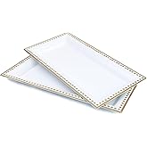 Leemxiiny 2 Pack White Bathroom Vanity Tray for Countertop with Beads, Small Plastic Toilet Tank Tray Versatile Storage Organization Tray for Makeup, Perfume, Desk, Kitchen, Candles, 14"x7"x1", 36W