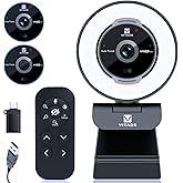 Vitade Zoomable Webcam with Remote Control, 1080P 60FPS Streaming with Ring Light and Microphone, Pro USB Webcam with 5X Digital Zoom and Privacy Cover for Zoom/Skype/Teams/PC/Laptop/Mac