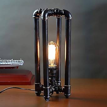 Vintage Steampunk Lámpara de mesa Retro óxido de hierro Tubería de agua