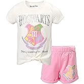Harry Potter Girls Knotted Graphic T-Shirt French Terry Shorts Set Little Kid to Big Kid