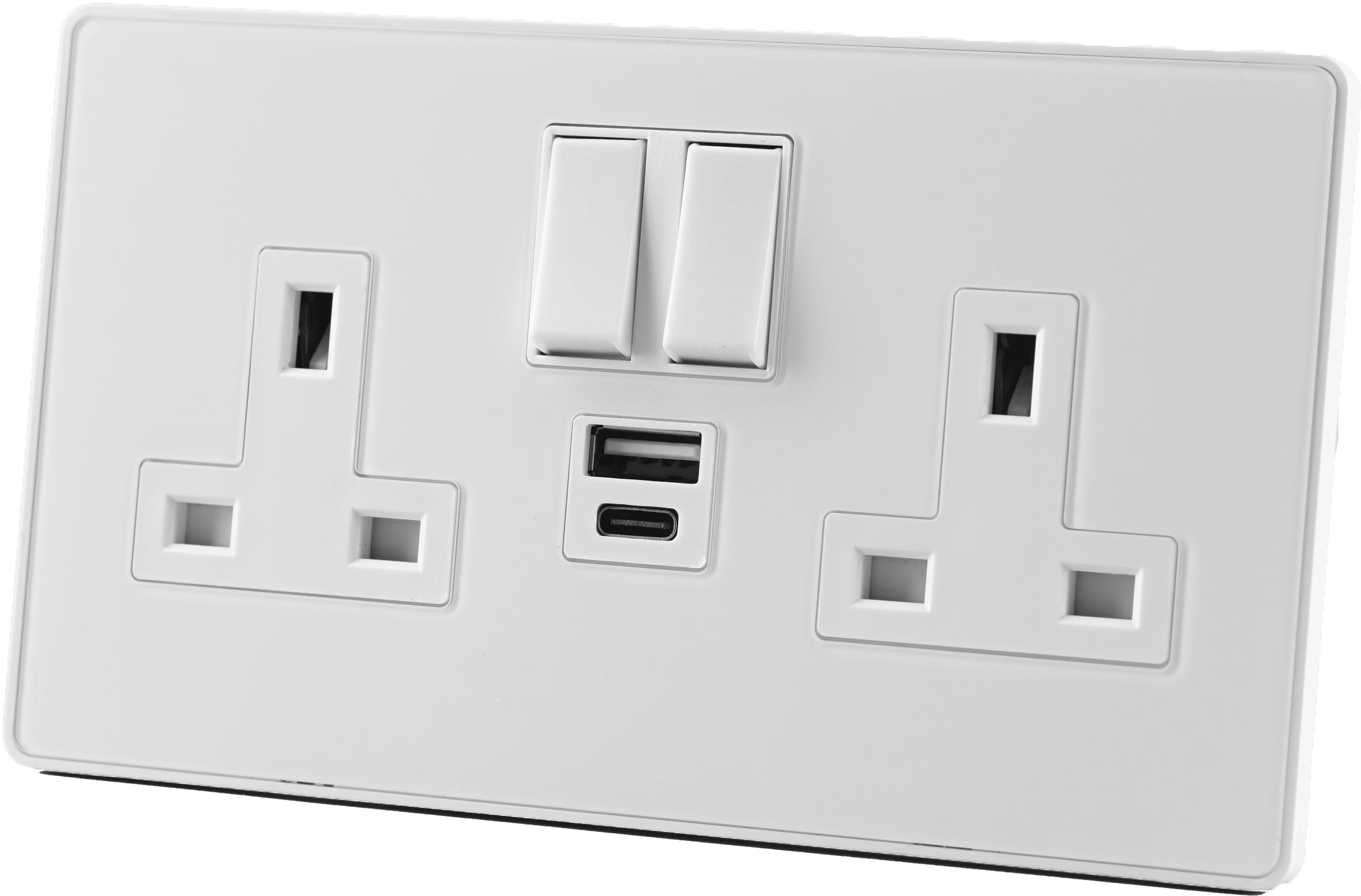 Glass Screwless - 13A 2Gang Switched USB Socket 20W PD3.0 USB C - WHITE