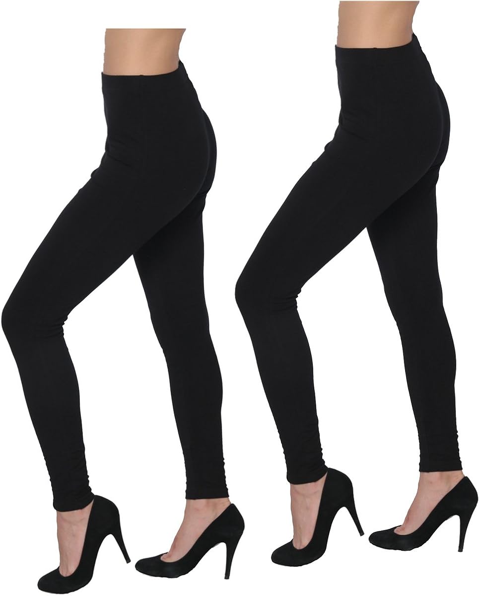 Women's Black Solid Cotton Full length LeggingsPlus Size Available