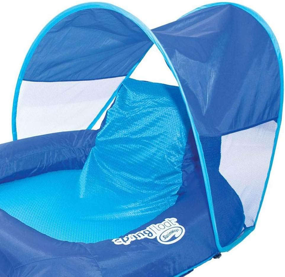 SwimWays Spring Float Recliner Pool Lounge Chair w/Sun Canopy, Blue (2 Pack): Toys & Games