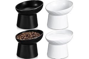 Tanlade 4 Pcs Raised Cat Bowls Elevated Cat Bowl Ceramic Tilted, Stress Free, Backflow Prevention, Dishwasher and Microwave Safe for Indoor Kitten, Puppies(White and Black)
