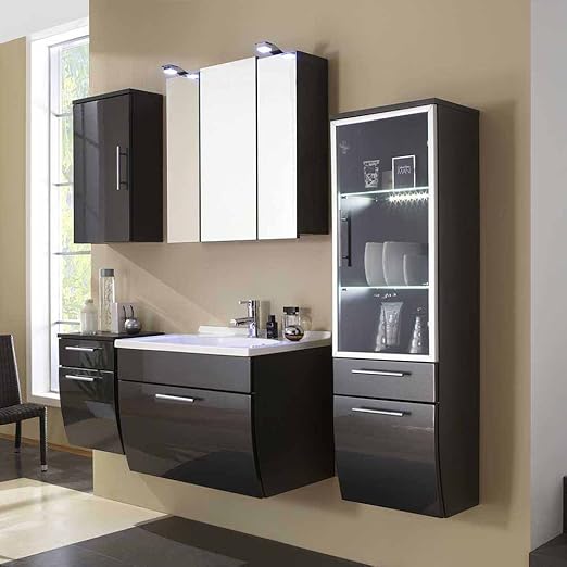 Pharao24 Badmobel Set In Anthrazit Hochglanz Modern Amazon De Kuche Haushalt