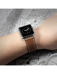 iStrap Apple Watch correa, 42 mm. de la serie 1 de la serie 2 series 3edition iWatch correa de piel pulsera cierre de acero addaptor (marrón oscuro café rojo y azul), 42mm, Marrón