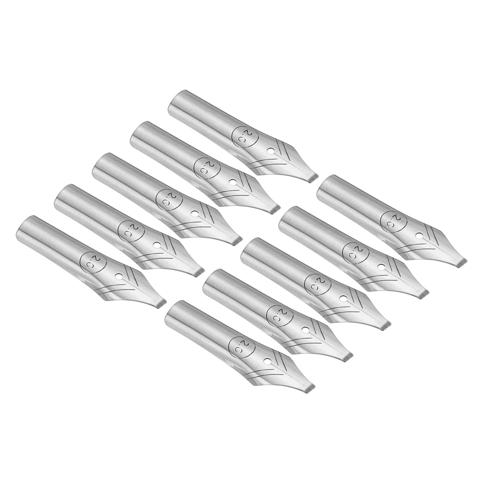 PATIKIL 2mm Line Width Fountain Pen Nib Replacement, 10 Pack 304 Stainless Steel Ink Dip Calligraphy Pen Nib for Drawing Writing, Silver