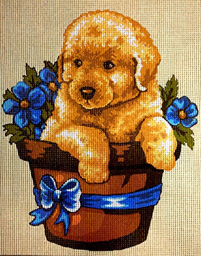 Needlepoint Kit "Dog in the basket " 7.9"x9.8" 20x25cm printed canvas cod.293 - Thumbnail 2