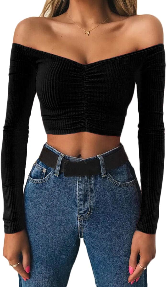 Crop Top Long Sleeve Off Shoulder Flash 