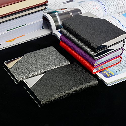 KISSWILL Business Card Holoders, 2 Pack PU Leather and Stainless Steel Business Card Case with Magnetic Shut, Business Card Wallet Credit Card Case for Men and Women (Gray/Black)
