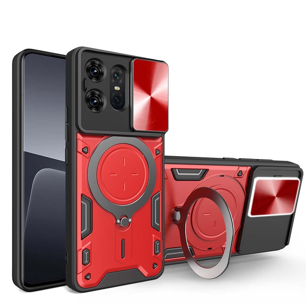 SEAHAI Case for Motorola Edge 50 Pro, Ultra-thin Silicone TPU Shockproof Hybrid Hard PC Cool Style Cover, with Slide Camera Cover and Metal Ring Magnetic Kickstand - Red