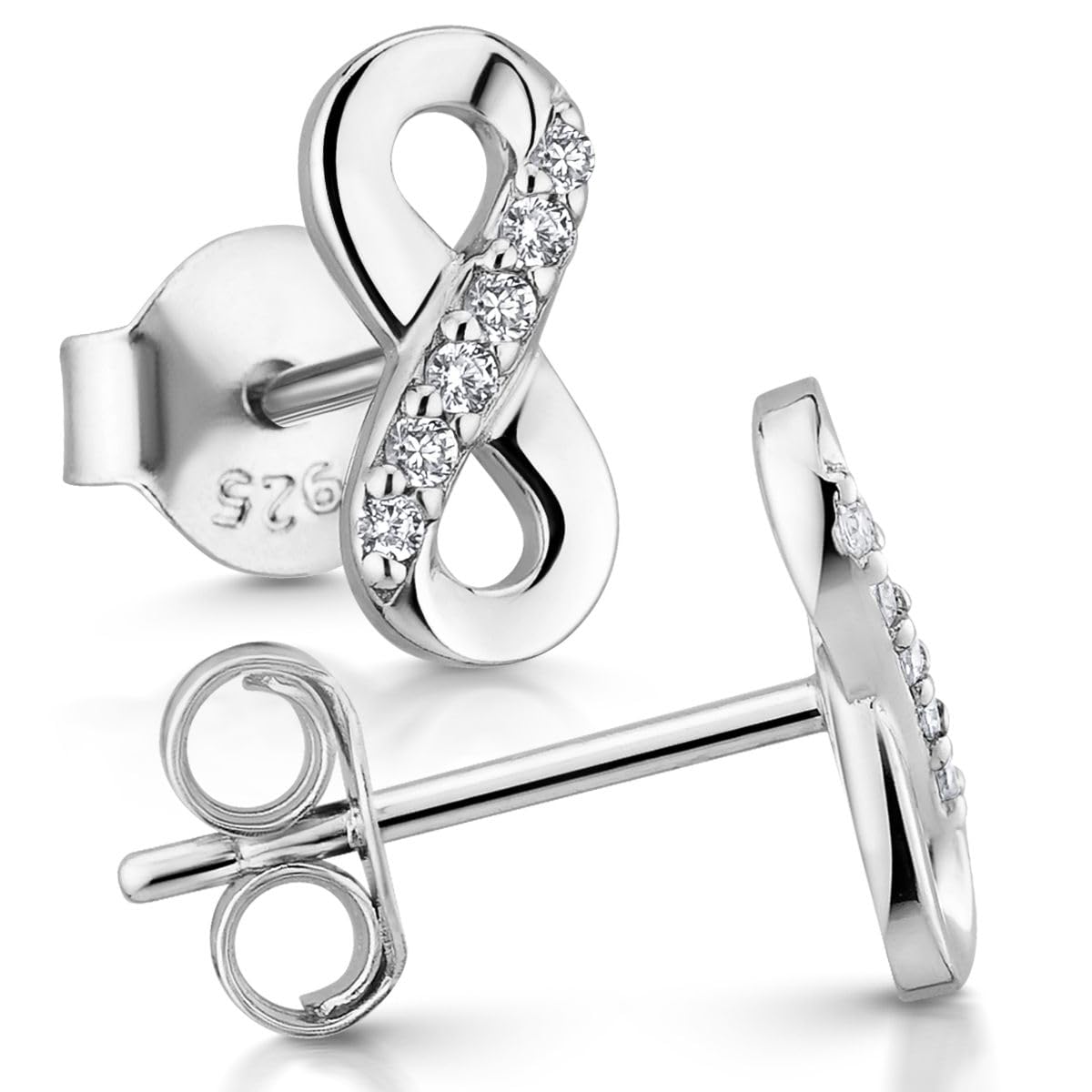 MATERIA by Matthias Wagner SO-410 Women's Infinity Earrings 925 Silver Small with Zirconia Stones, 4 x 9 mm, Silver, Cubic Zirconia