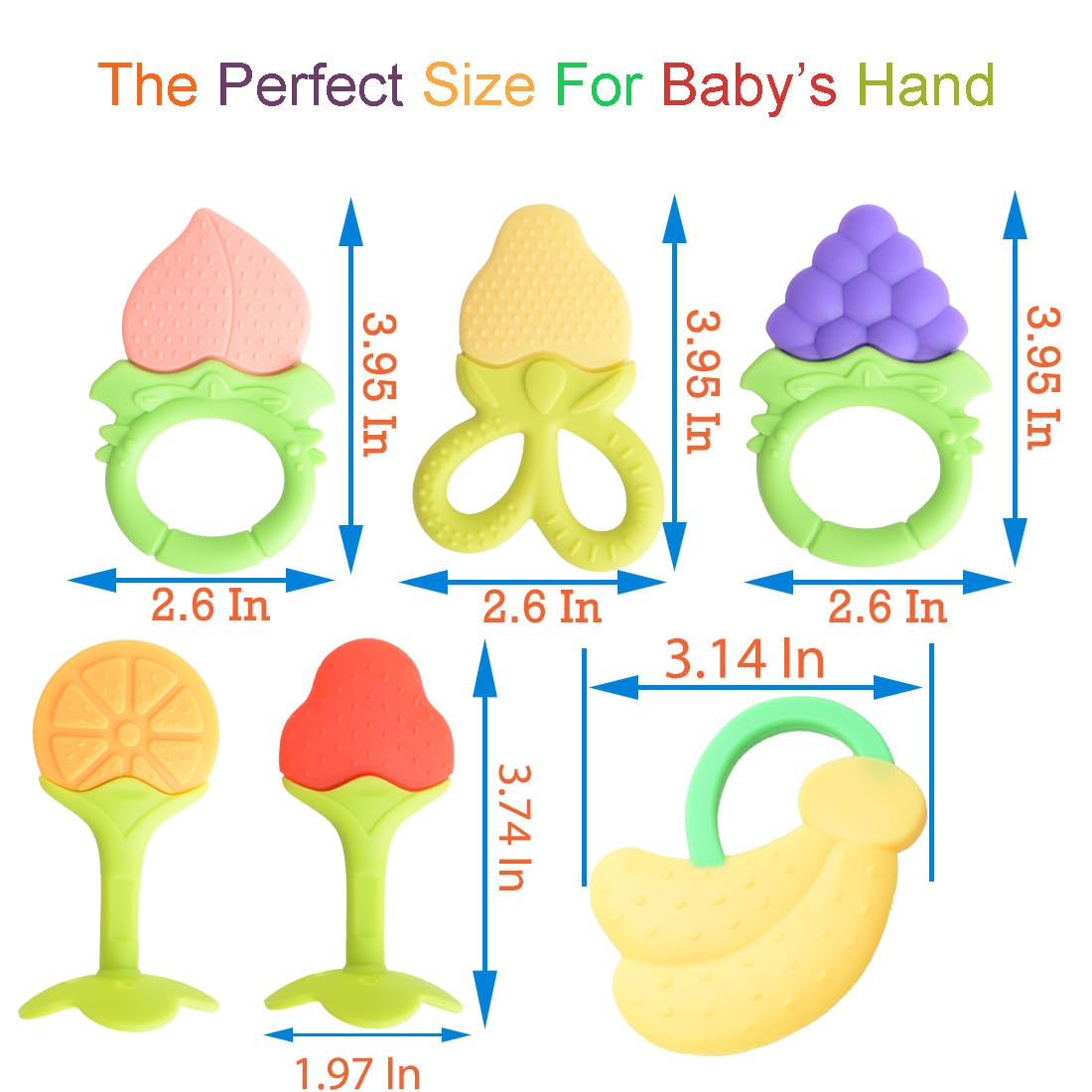 Baby Teething Toys 6 PCS BPA Free Silicone Baby Teethers, Freezer Safe Organic Infant Teething Toys Soft & Textured for Natural Brain Development
