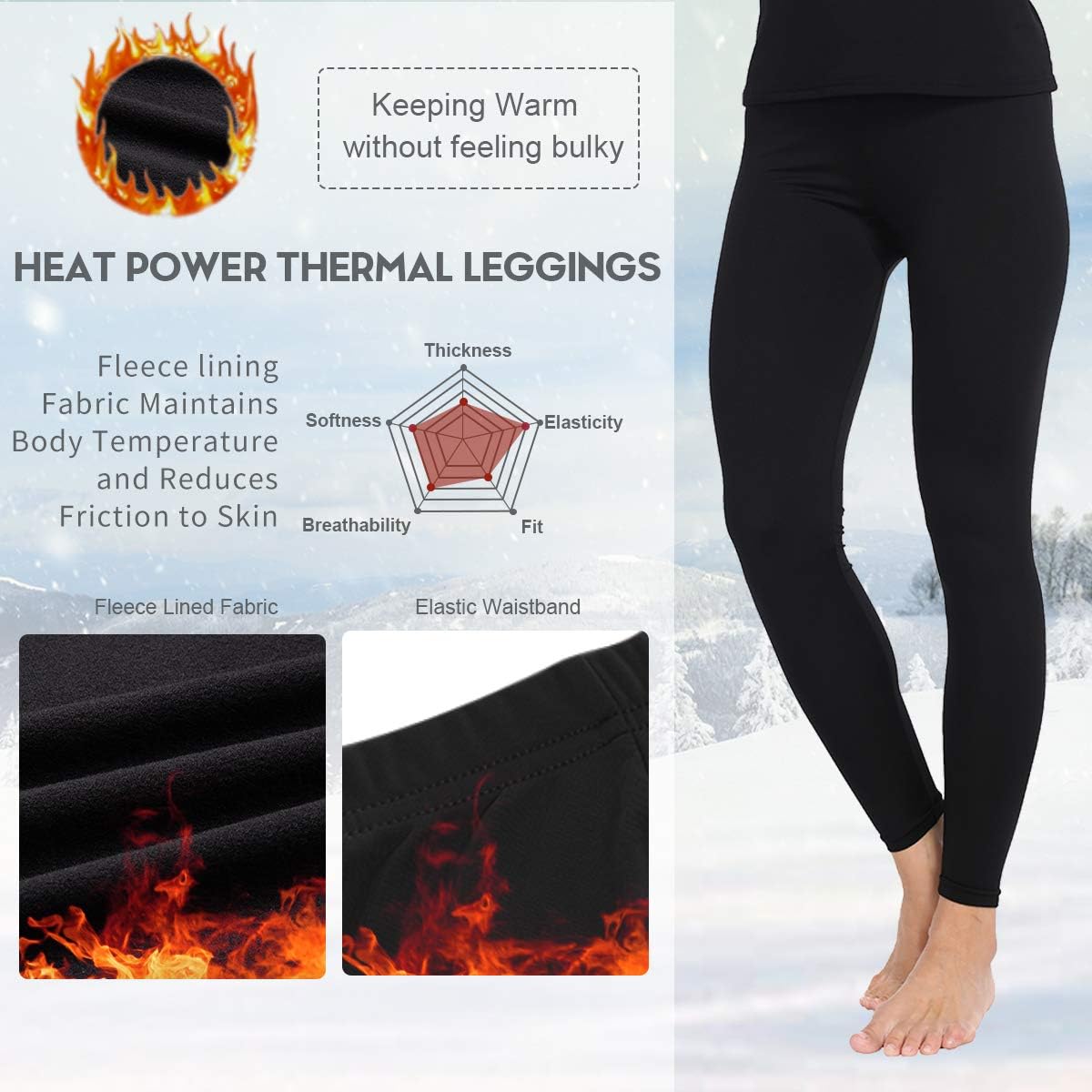 Subuteay Women's Thermal Bottoms Long Underwear Base Layer Fleece Lined Compression Pants Leggings at  Women’s Clothing store