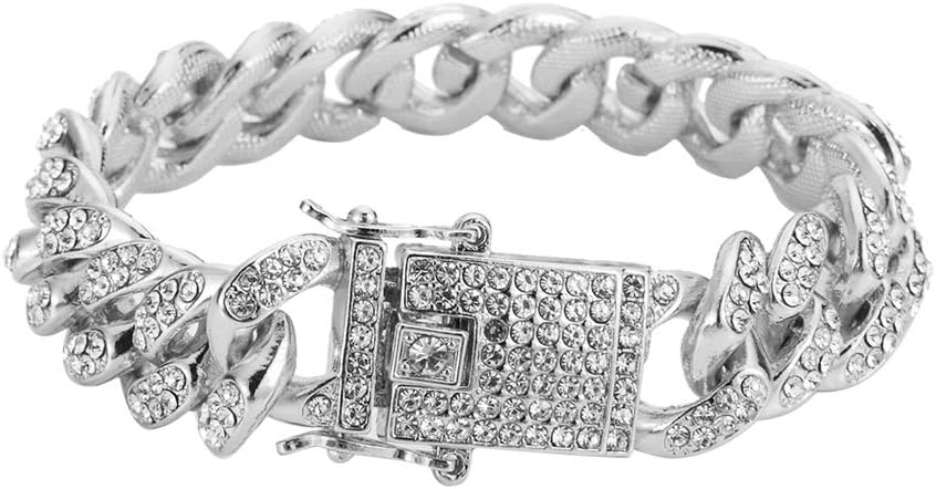 Hip Hop 18K Gold Plated 13MM Wide Cuban Chain Iced Out Crystal Link Bracelet,8.5inches
