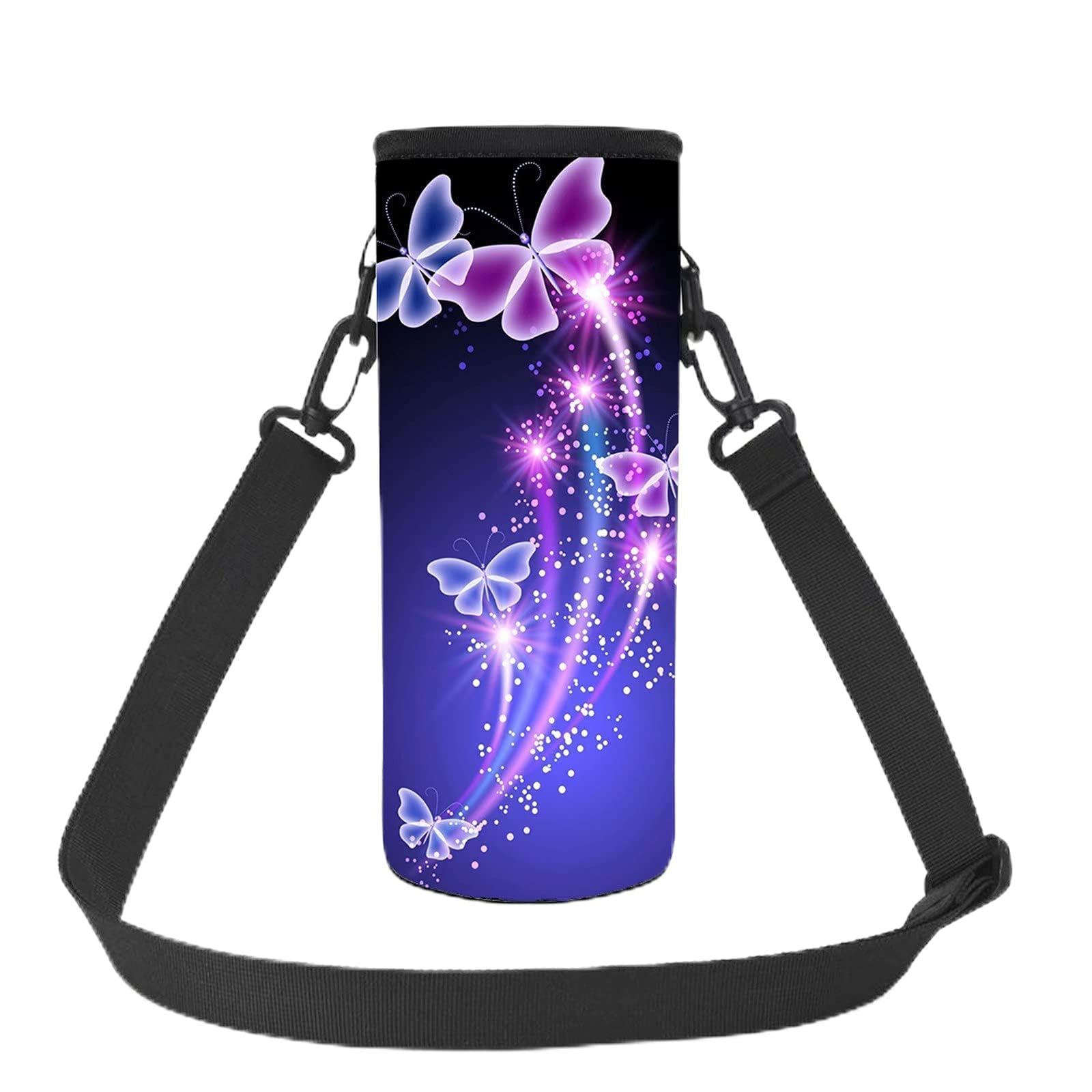 NETILGEN Flying Butterfly Cycling Water Bottle Carrier Sleeve Protective Bottles Holder Cover with Adjustable Shoulder Strap for Stainless Steel and Plastic Bottles