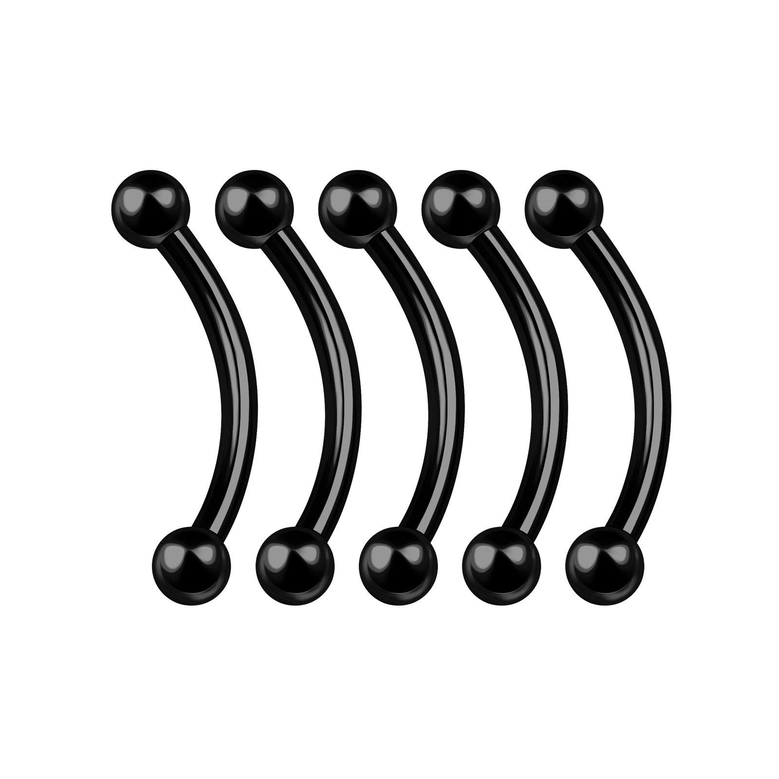 BanaVega 5PCS Anodized Black Curved Barbell Ring 14g 1/2 12mm 3mm Ball Eyebrow Rook Cartilage Tragus Earrings Piercing Jewellery 4917