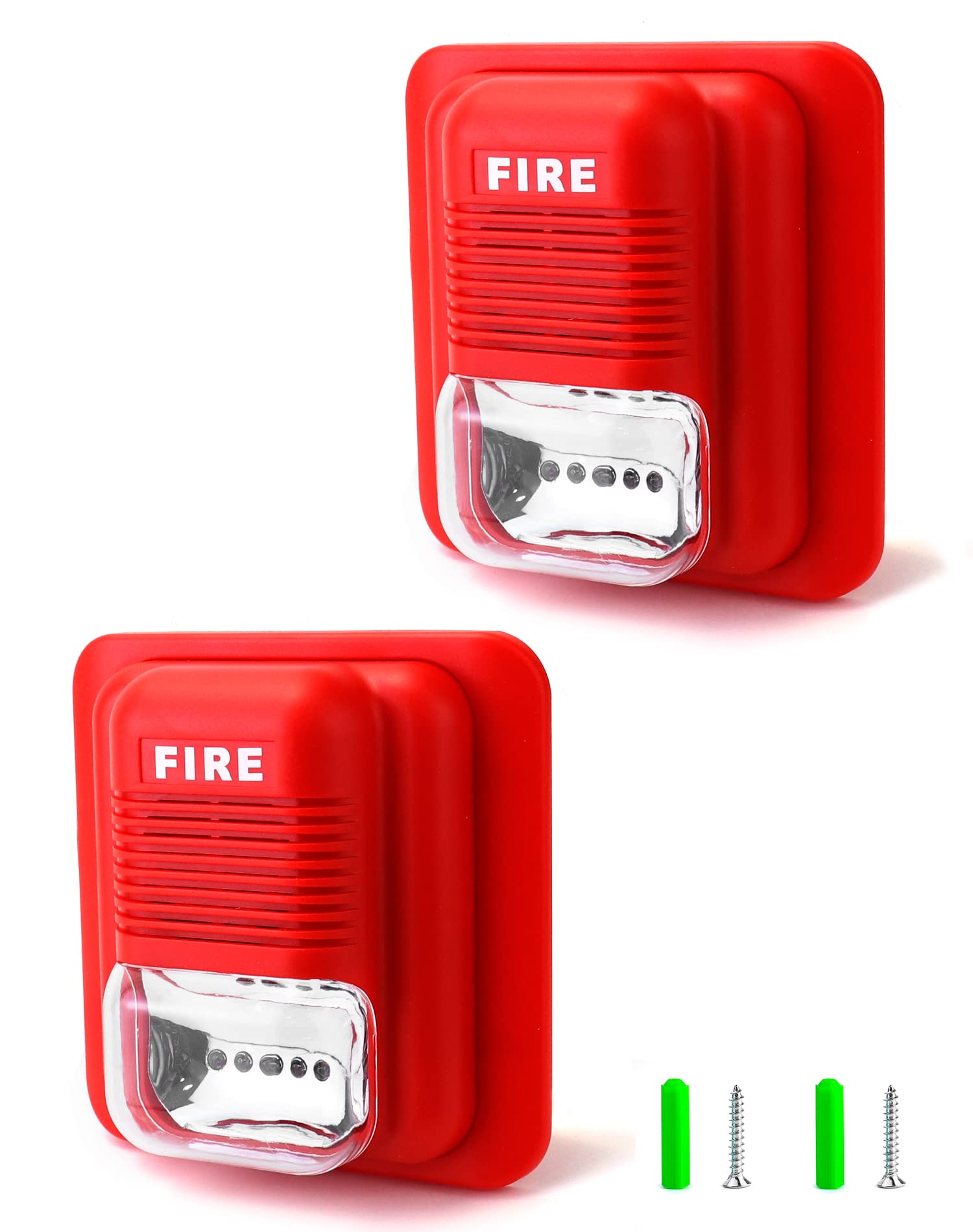 QWORK Fire Alarm, 2 Pack 12 / 24V DC Wired Sound and Light Fire Alarm Warning Strobe Siren Horn, Sound Alarm Security System Sensor, WD8912