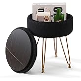 Cpintltr Modern Velvet Foot Rest Stool Upholstered Round Storage Ottomans Multipurpose Dressing Stools Luxury Home Decor Ottoman Coffee Table Top Cover Footstool with Metal Legs for Couch Black