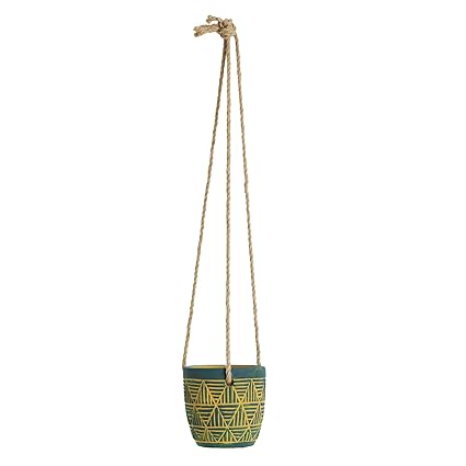 Chumbak Hand Painted Planter with Hanging Jute Rope - Cement - Red