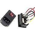 Antrader 2pcs AC250V 10A IEC 320 C14 Inlet Panel Socket w Fuse w Red Light Rocker Switch Power Supply Terminal Crimps Connect
