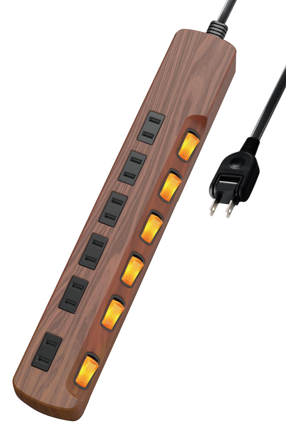 エレコム 電源タップ 雷ガード 個別スイッチ ほこりシャッター付 6個口 木目調 1m ウォルナット ECT-1310W商品画像