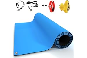KooMall 36 x 24 Inch ESD Rubber Mat Kits, Anti Static Table Floor Pad for Electronic Device Repair Solder Assembly PC Building, W/H Grounding Kit- Antistatic Wrist Straps Bracelets Cord Plugs, Blue