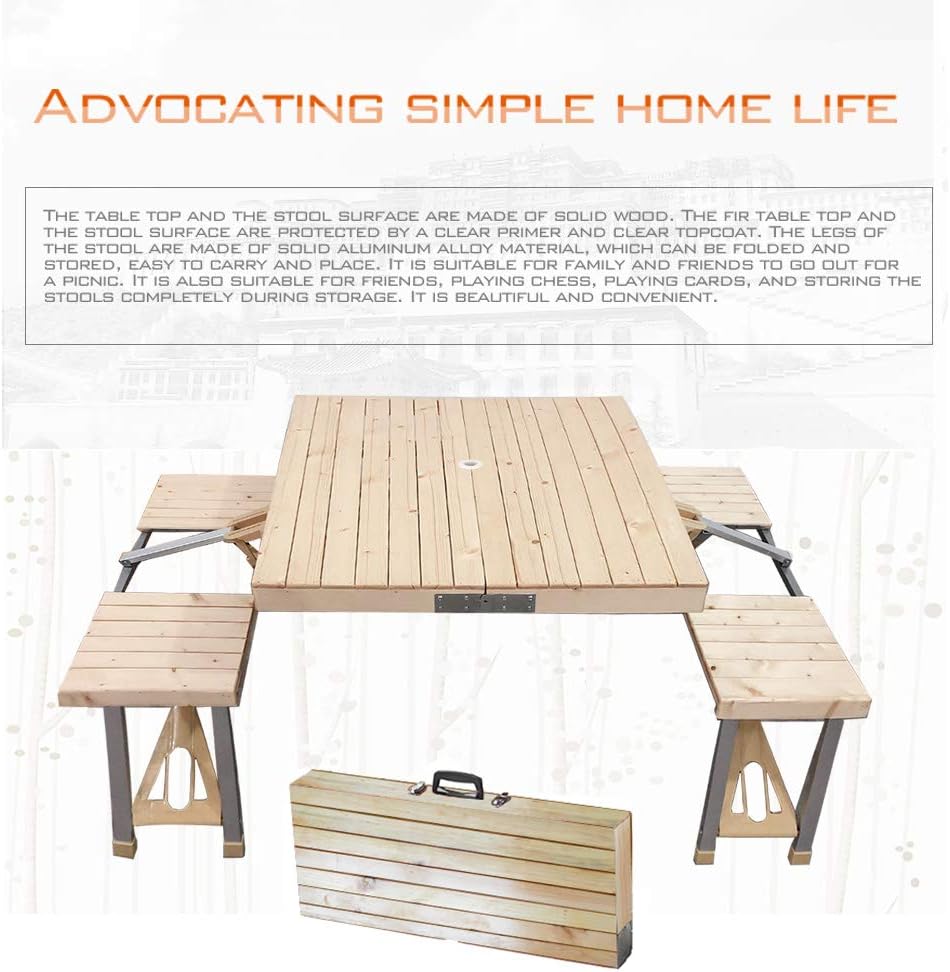 STONCEL Folding Table and Chairs Set, Portable Picnic Table with 4 Seats for Outdoor Camping Picnic BBQ, Party and Dining(Wooden): Kitchen & Dining