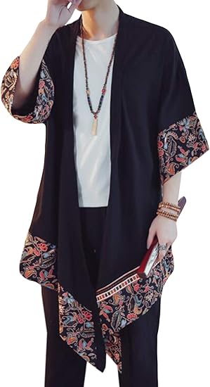 Amazon Alppv メンズ カーディガン 復古 大きいサイズ カーディガン オーバーコート 和風 マキシ丈 カジュアル カーディガン マント 漢服 中国風 おしゃれ アウター カーディガン 通販