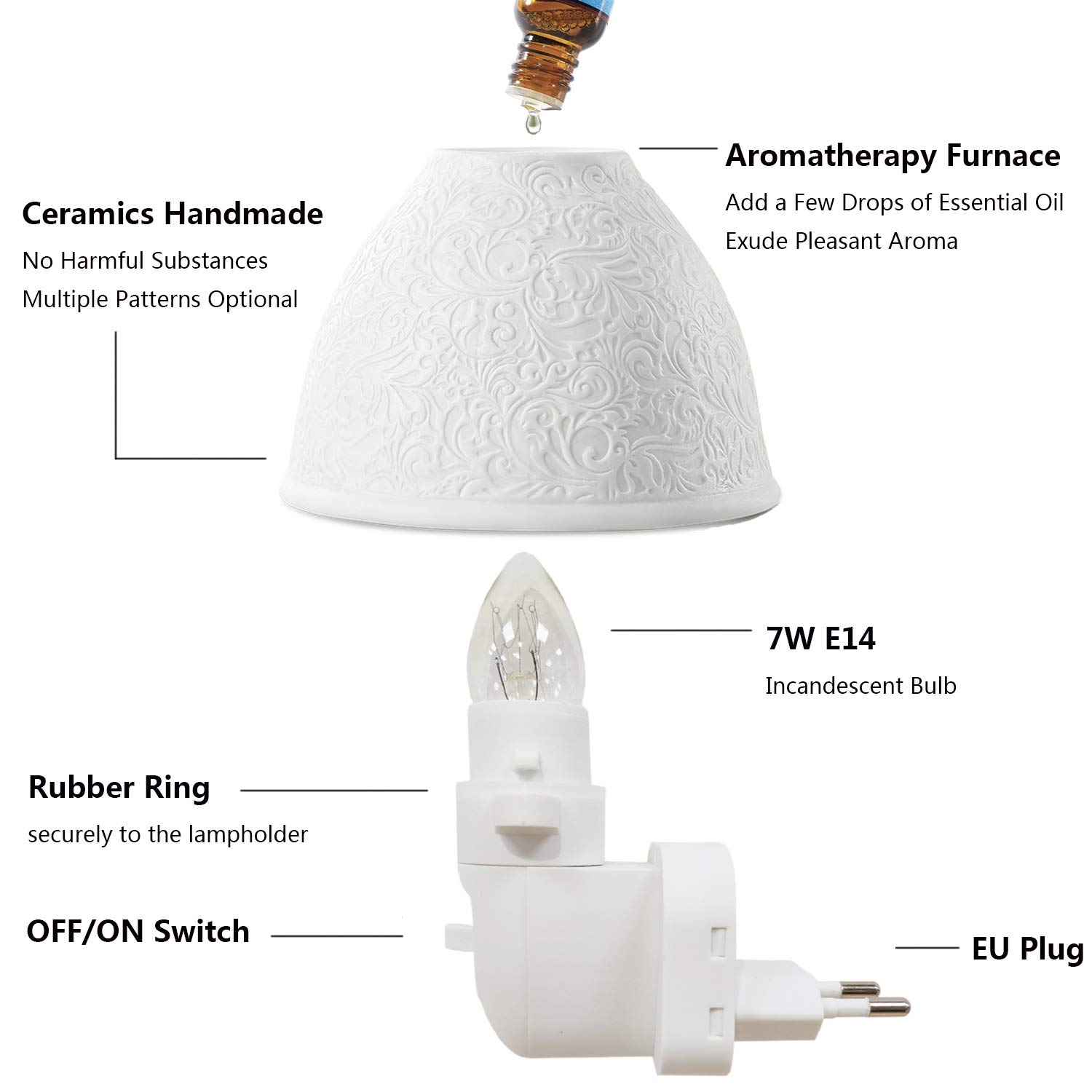 Nachtlicht Steckdose, Kimfly Keramik Kunst Nachtlicht Kind mit ätherischem Öl Aromatherapie Ofen und Glühbirne für Kinderzimmer, Schlafzimmer, Badezimmer, Gang usw. (Warmweiß) [Energieklasse A+]