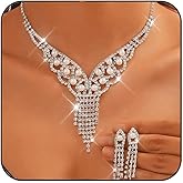 Brishow Rhinestone Necklace and Earring Set Silver Pearl Bridal Wedding Necklaces for Brides Formal Jewelry Set for Women