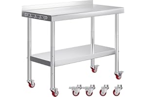 Jocisland 24" x 48" Stainless Steel Table for Prep & Work with Backsplash and Wheels, Adjustable Under Shelf & Safe Design for Restaurant, Home and Outdoor