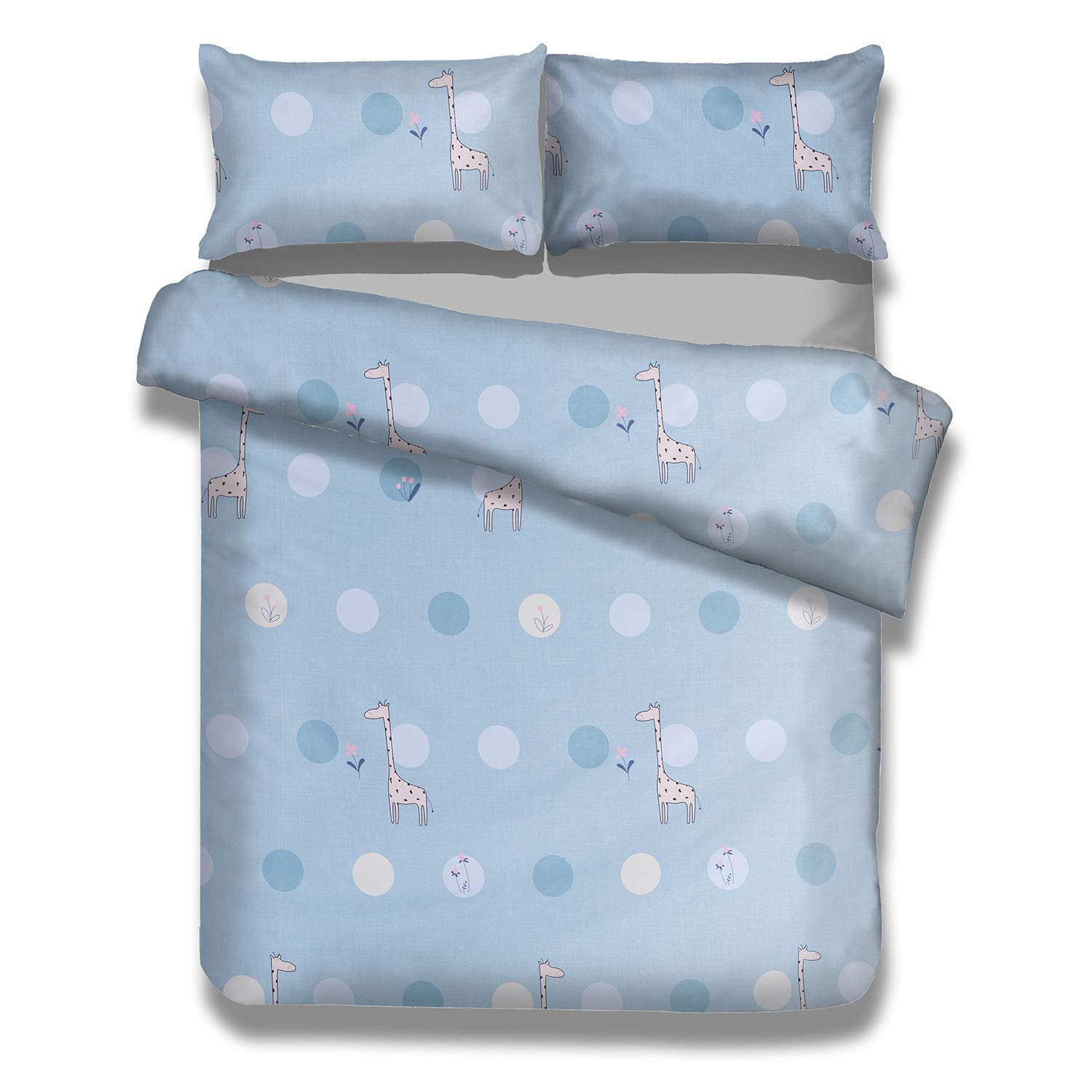AmeliaHome Children's Bed Linen Set 135 x 200 cm with 2 Pillowcases 100% Cotton Bed Linen Kids Happy Giraffe