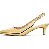 GENSHUO Low Kitten Heels Women's Slingback Dressy Pumps Pointed Closed Toe Ankle Strap Elegant Wedding Pumps Formal Comfortable Shoes