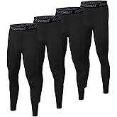 HYCOPROT 4 Pack Men's Compression Pants Tights Athletic Leggings Cool Dry Workout Baselayer Bottoms for Running Yoga Gym