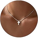 De Amo Sara Cross Necklace for Women, Dainty 14K Gold Plated Cross Pendant Simple Long Necklaces for Women, Christian Faith Necklace Trendy Gold Jewelry Gifts for Easter