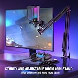 FIFINE USB Gaming Microphone Kit RGB Mute Boom Arm Shock Mount Pop Filter view 2