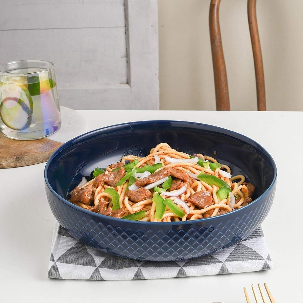 KOOV 46 OZ Pasta Bowls Set of 4, Ceramic Bowl, Large Bowl For Eating, Large Salad Bowl Set of 4, Dinner Bowls Set Microwave Safe (Aegean): Kitchen & Dining