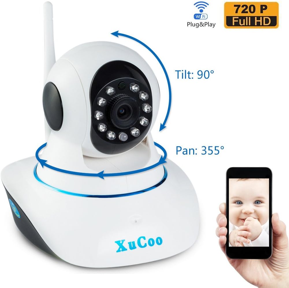 Security Camera Wifi Wireless IP Camera Baby Monitor 720P HD Pan Tilt (Day/Night Vision,2 Way Audio,SD Card Slot, Alarm)-XUCOO