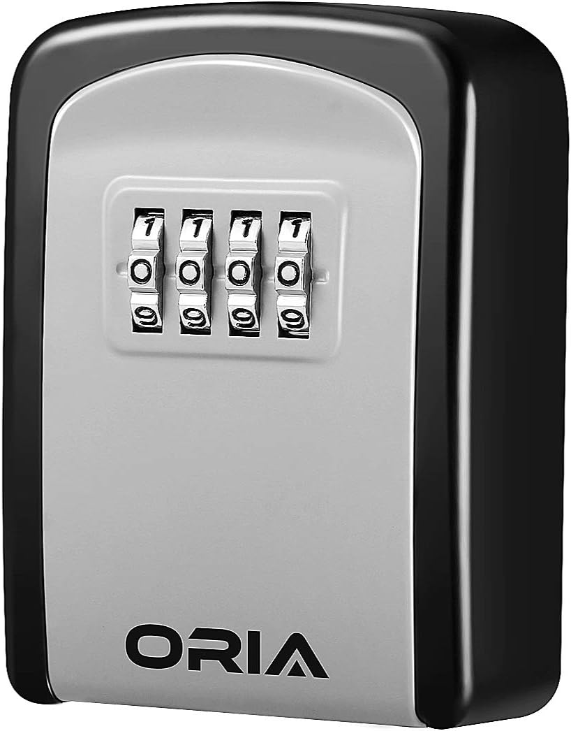 ORIA Key Lock Box, 4 Digit Combination Key Storage Lock Box, Wall Mounted Key Safe Box, 5 Keys Capacity Weatherproof for Indoor Outdoor, 3.66 inch, Silver