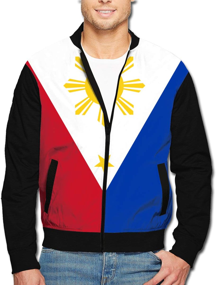 SAPOY Men's Bomber Jacket Flag of Philippines Fashion Zip Up Aviator Jacket Coat